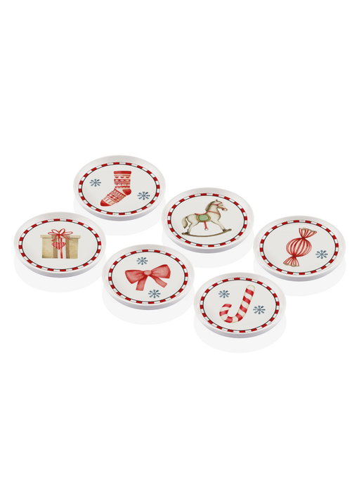 Hermia Juego de Cuencos para Aperitivos NEW036, 6 Piezas, Blanco y Rojo de Cerámica Hermia Juego de Cuencos para Aperitivos NEW036, 6 Piezas, Blanco y Rojo de Cerámica
